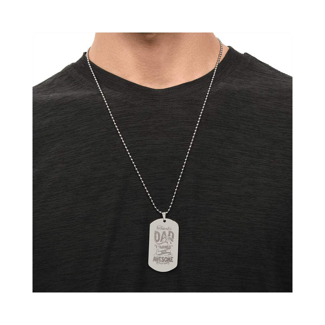 Surprise your loved one by giving them this unique and eye catching Engraved Dog Tag Necklace! It's a classic, yet stylish statement piece that is sure to spark conversation.
