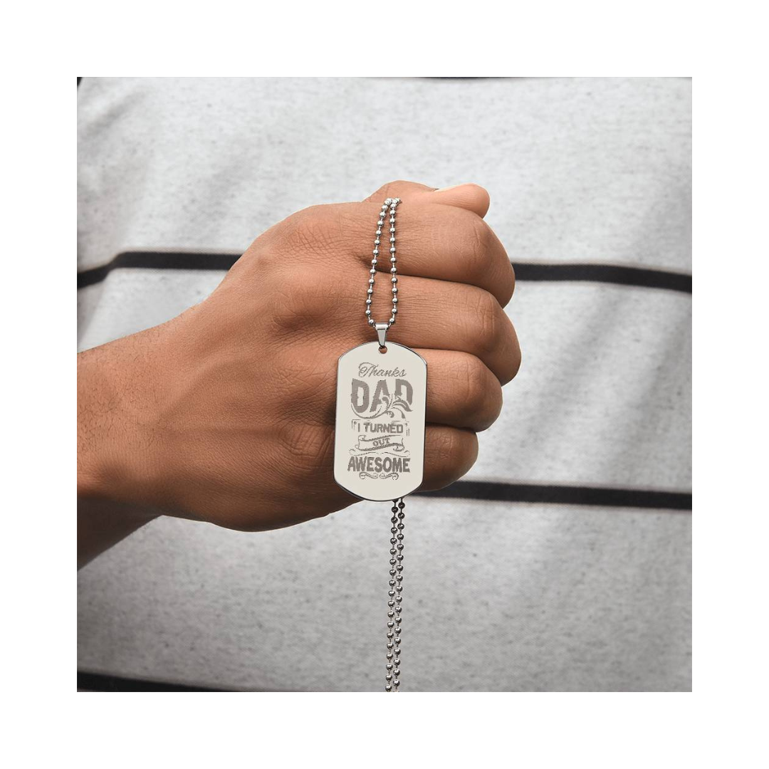 Surprise your loved one by giving them this unique and eye catching Engraved Dog Tag Necklace! It's a classic, yet stylish statement piece that is sure to spark conversation.