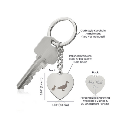 Engraved Heart Keychain - Mama Duck With Duckling