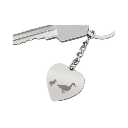 Engraved Heart Keychain - Mama Duck With Duckling