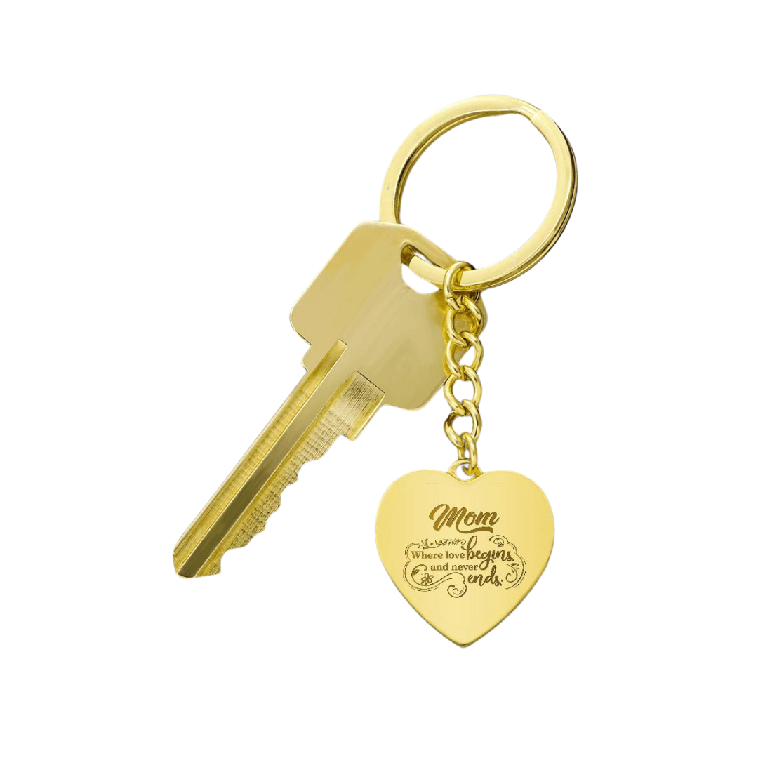 Engraved Heart Keychain - Mom Where Love Begins