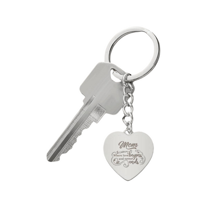 Engraved Heart Keychain - Mom Where Love Begins