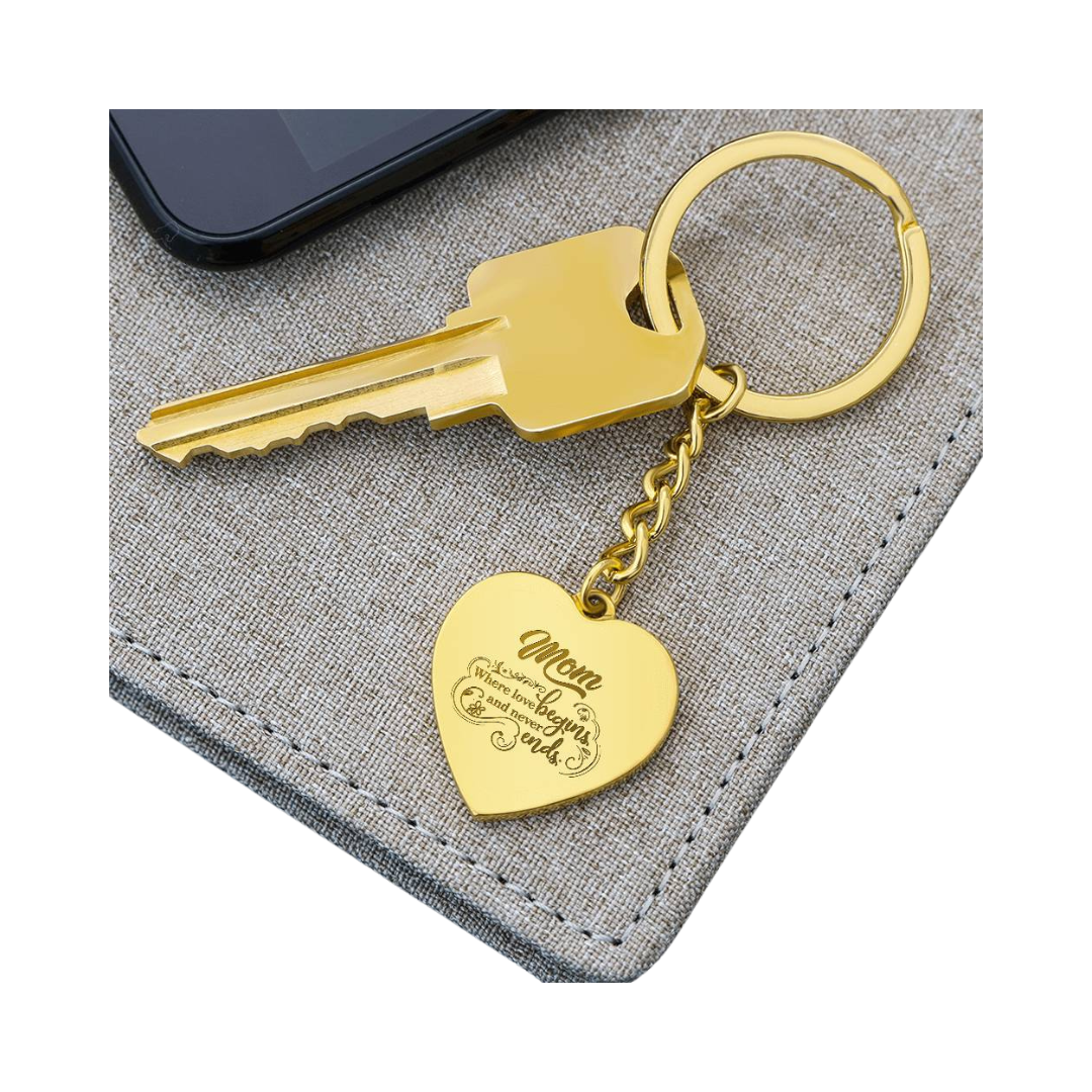 Engraved Heart Keychain - Mom Where Love Begins