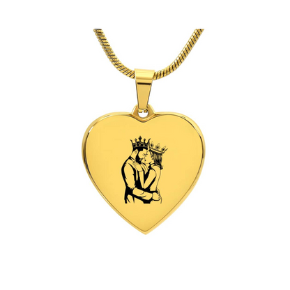 Collier Coeur Gravé Personnalisé - Couple Roi &amp; Reine