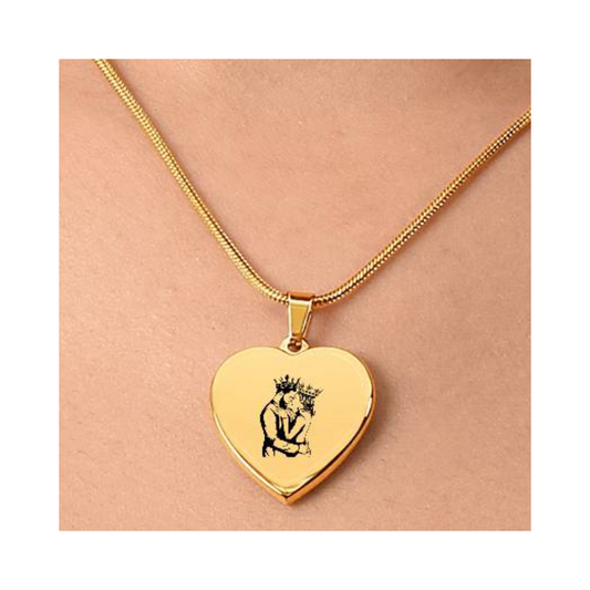 Collar de corazón grabado personalizado - Pareja Rey y Reina
