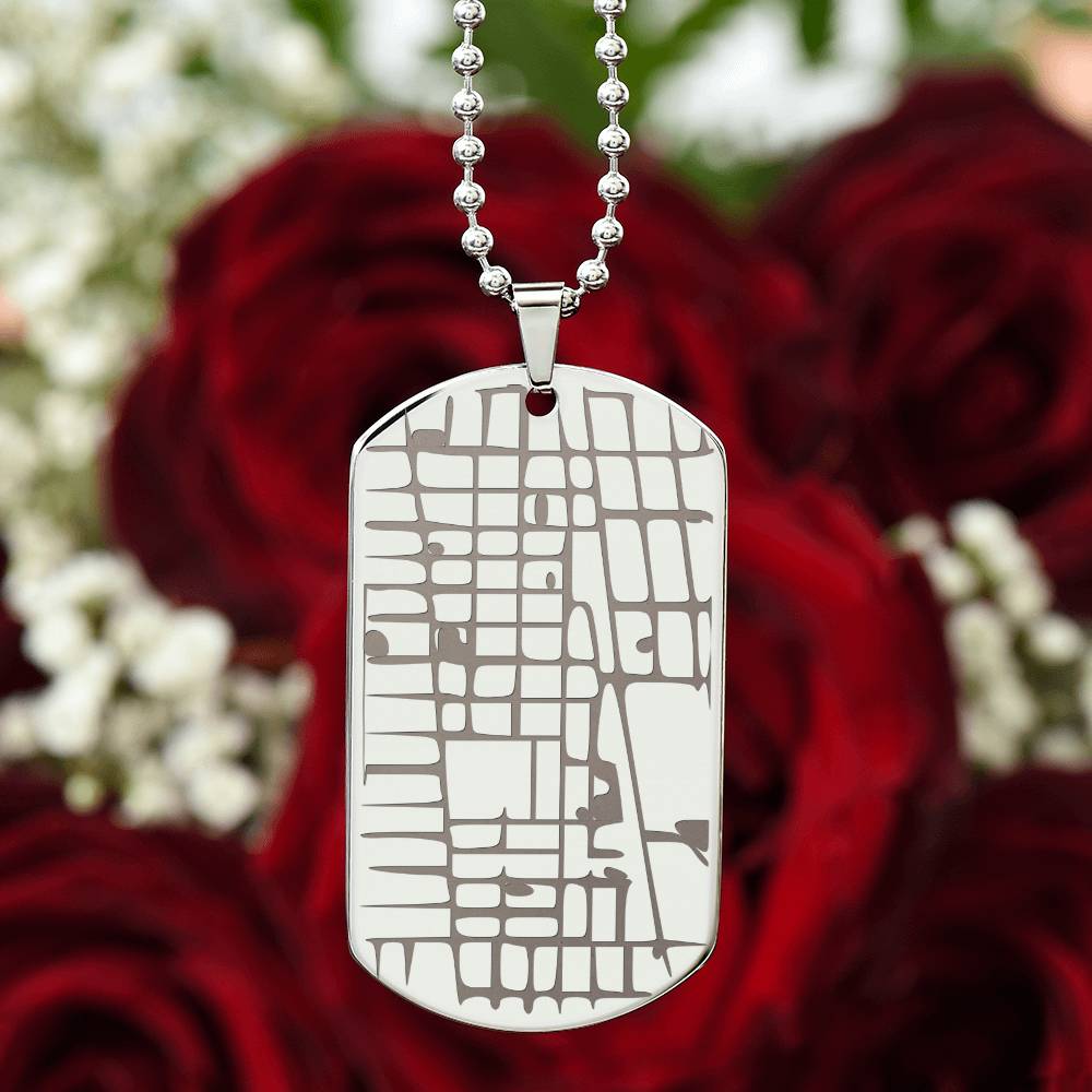 Celebrate life’s most special locations with this stunning Engraved Dog Tag Map Necklace. Whether it’s the place where you first met, said “I do,” or found your forever home, this unique keepsake makes for a perfect gift for any occasion.&nbsp;