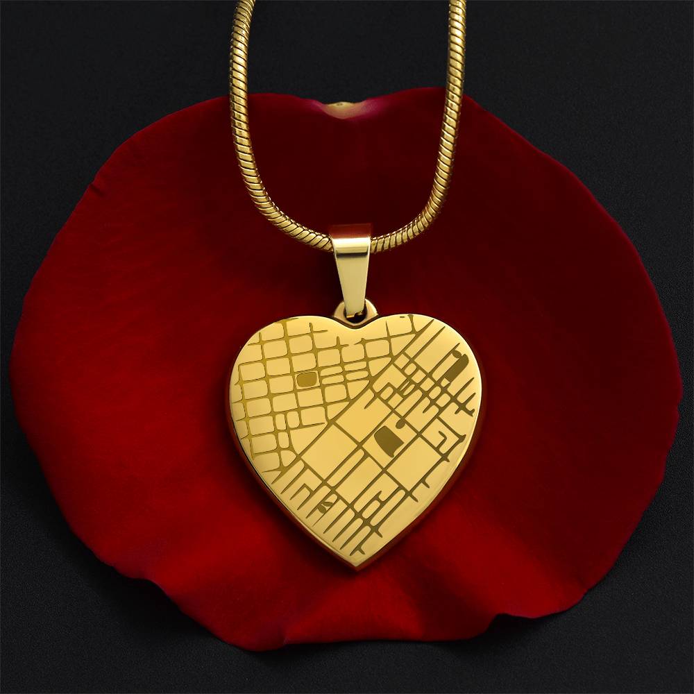 Engraved Map Heart Necklace