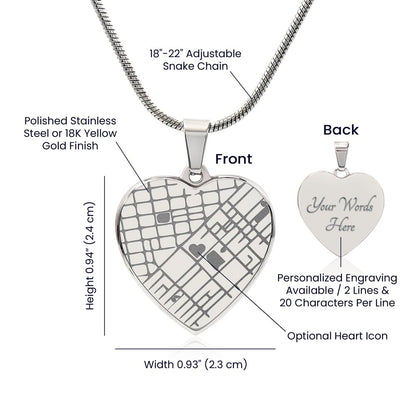 Engraved Map Heart Necklace