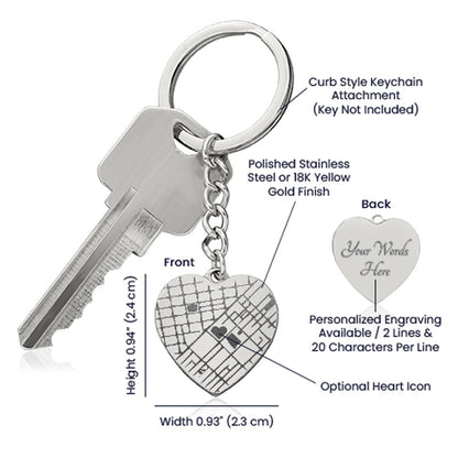 Celebrate life’s most special locations with this stunning Engraved Heart Map Keychain. Whether it’s the place where you first met, said “I do,” or found your forever home, this unique keepsake makes for a perfect gift for any occasion.&nbsp;
