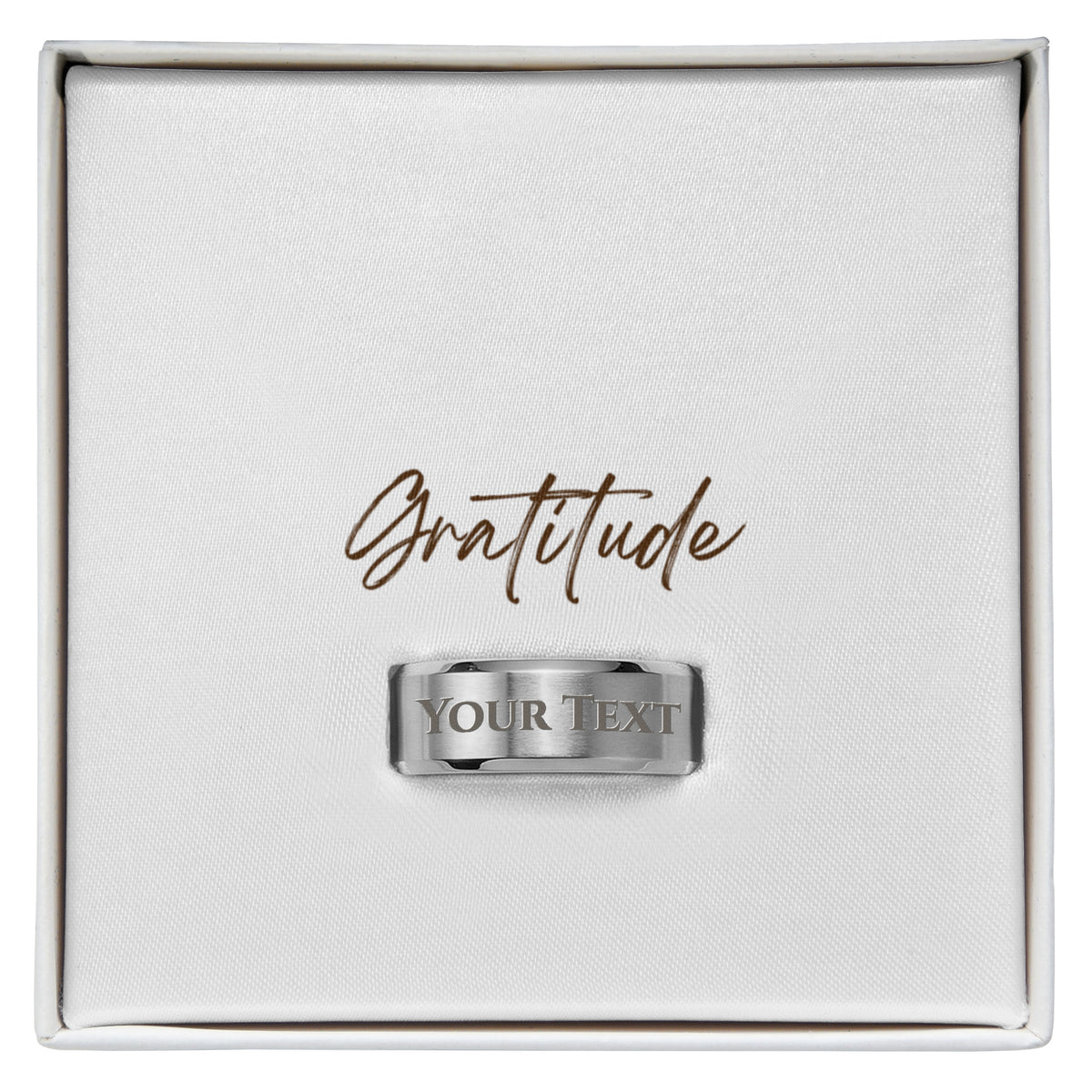 The Engraved Men's Ring lets you add a personal touch with a custom message engraved right onto the band — up to 25 characters of anything meaningful. A name, a date, a few words only the two of you understand. This is the kind of gift that gets worn every single day.