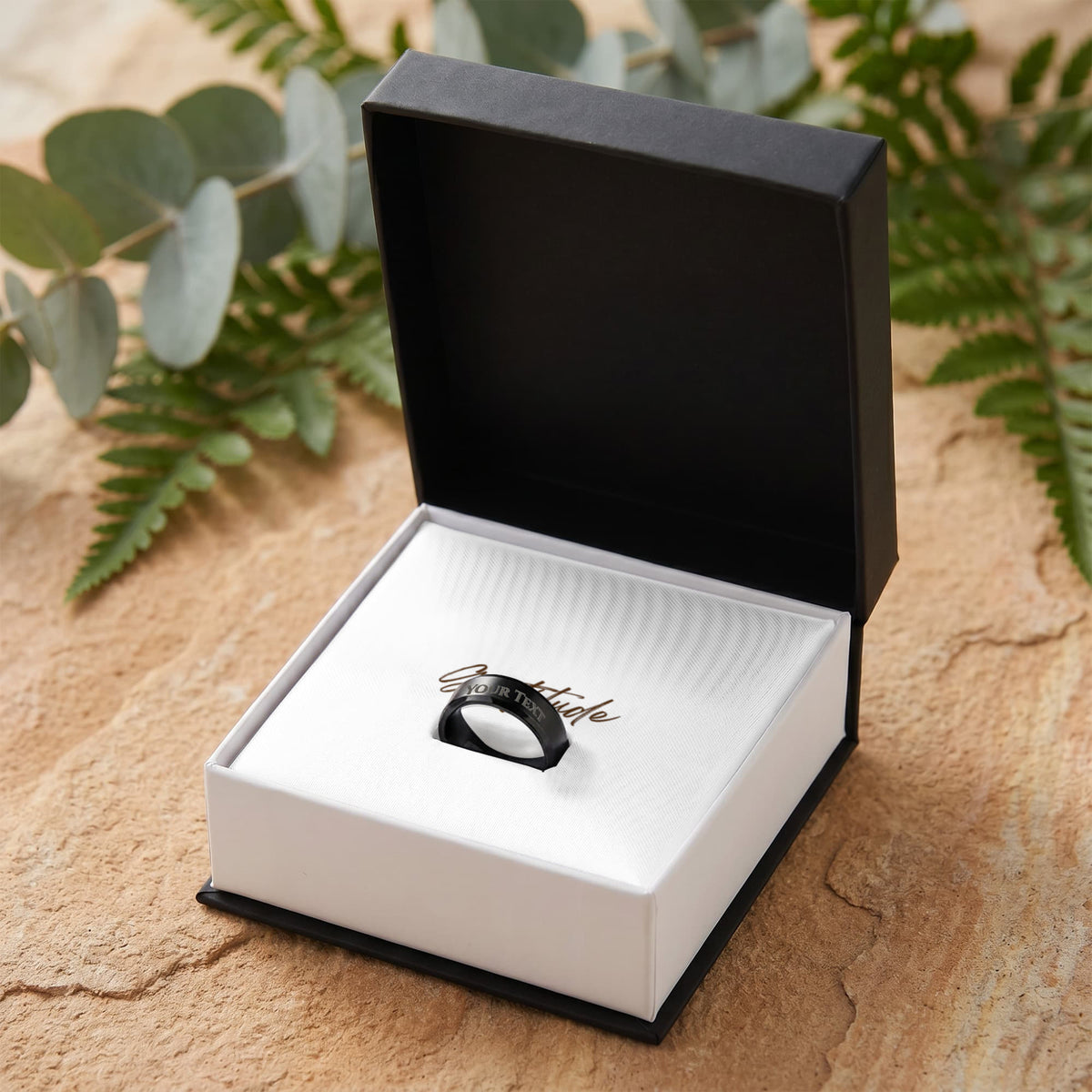 The Engraved Men's Ring lets you add a personal touch with a custom message engraved right onto the band — up to 25 characters of anything meaningful. A name, a date, a few words only the two of you understand. This is the kind of gift that gets worn every single day.