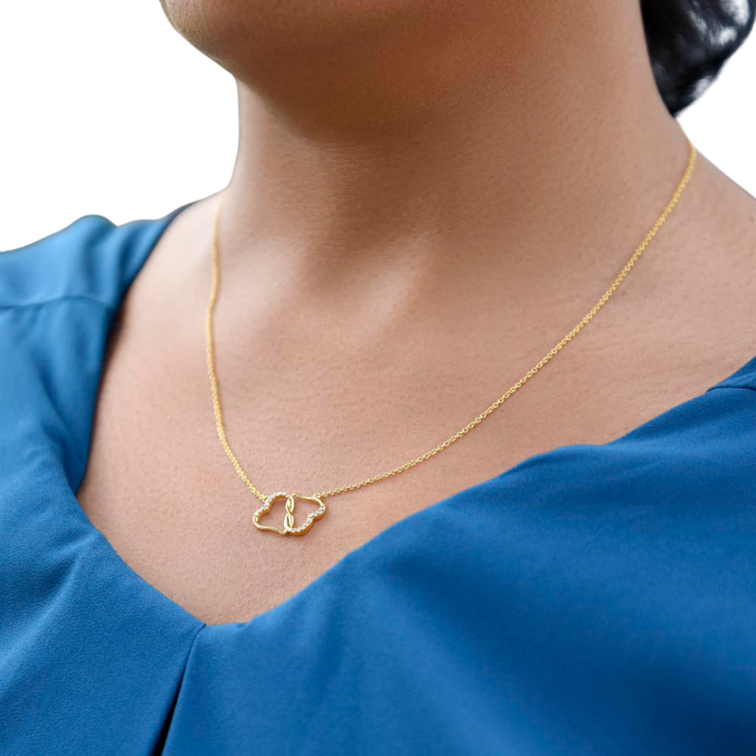 Everlasting Love Necklace, Infinity Necklace, 10K solid yellow gold, Women Necklace, Interlocking Heart Pendant, Valentine Gift for Her