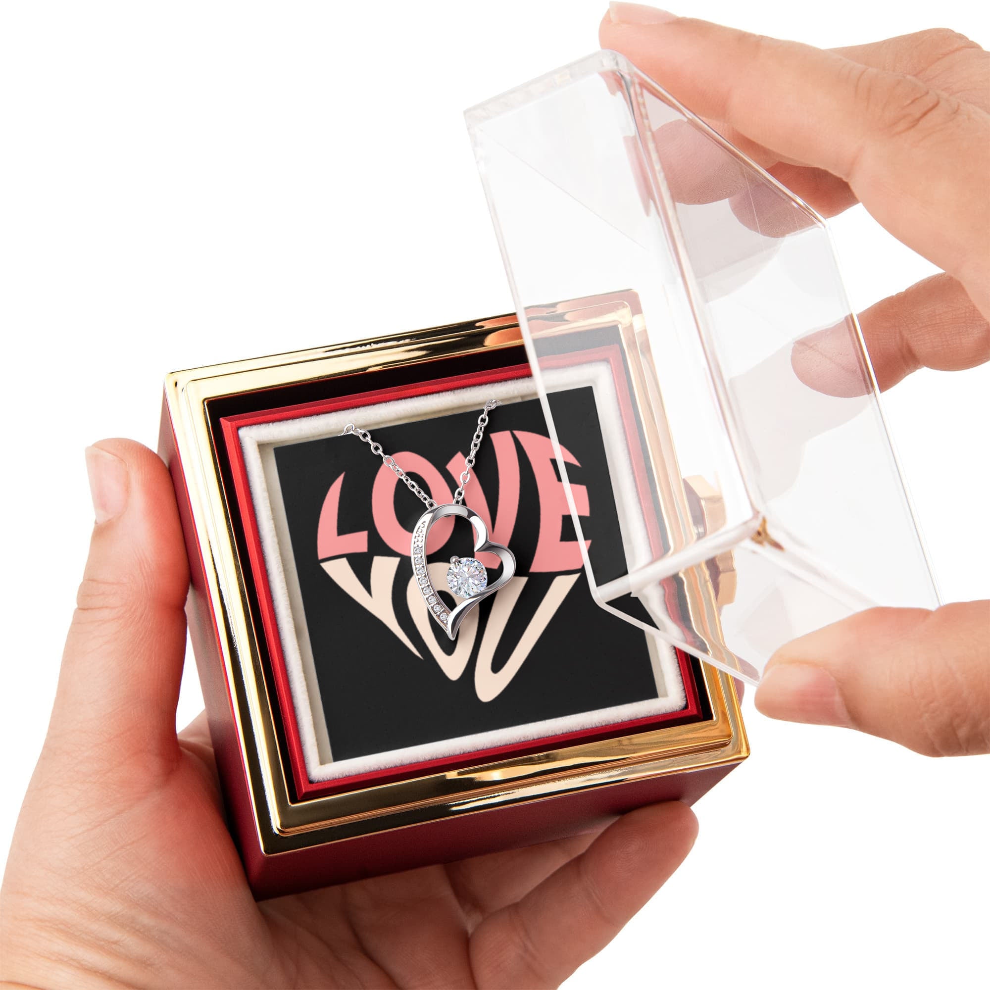 Forever Love Necklace with Rotating Rose Gift Box