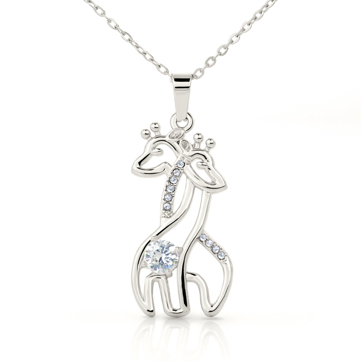 This charming Giraffe Necklace, adorned with sparkling cubic zirconia and crafted from either a 14k white gold finish or an 18k yellow gold finish, is the perfect gift and is destined to become a cherished token of your affection.