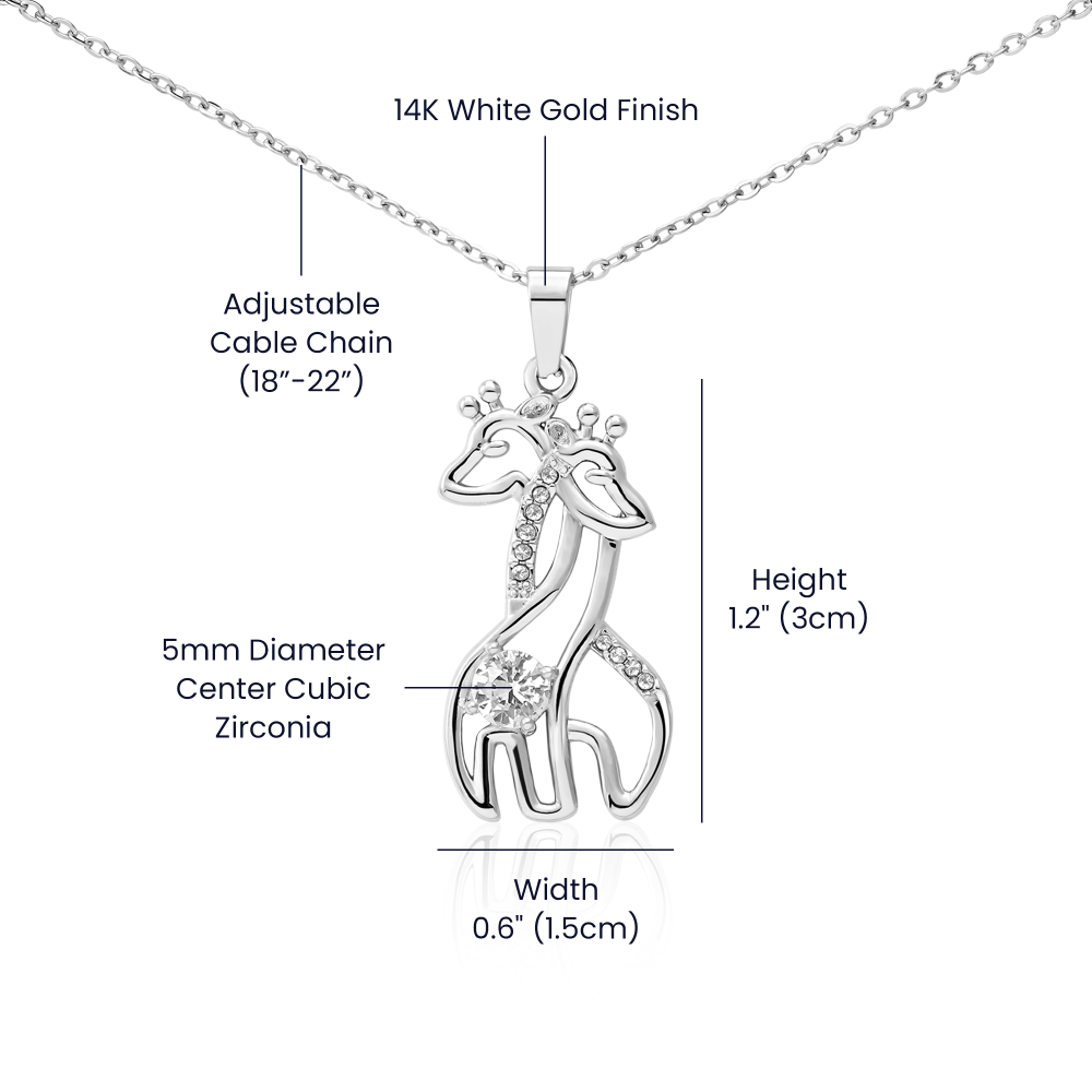 This charming Giraffe Necklace, adorned with sparkling cubic zirconia and crafted from either a 14k white gold finish or an 18k yellow gold finish, is the perfect gift and is destined to become a cherished token of your affection.