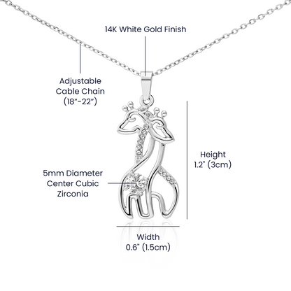 This charming Giraffe Necklace, adorned with sparkling cubic zirconia and crafted from either a 14k white gold finish or an 18k yellow gold finish, is the perfect gift and is destined to become a cherished token of your affection.