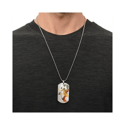 Graphic Dog Tag Pendant + Necklace - Bull, Personalized Military Dog tag, Men Engraved Necklace, Personalized jewelry gift for him