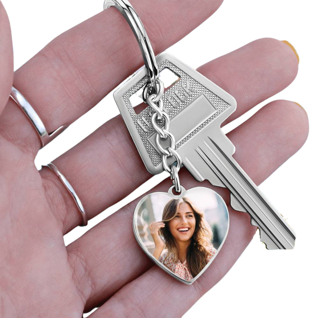 Photo Heart Keychain, Custom Photo Heart Keychain, Personalized Picture Heart Keychain, Engraved Photo Heart Pendant, Custom Gift for Her, Valentine Gift