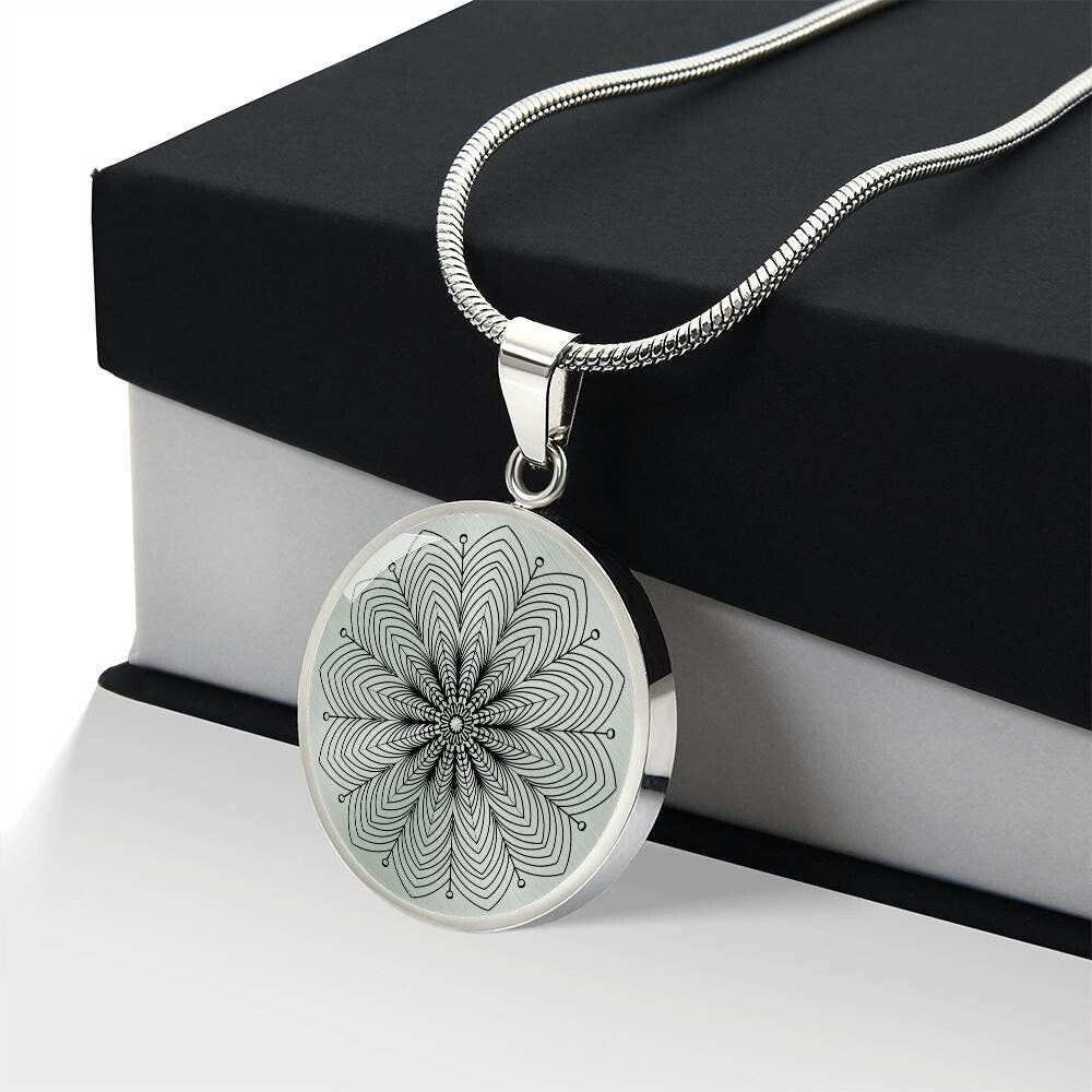 Graphic Circle Pendant + Necklace - Abstract Mandala 