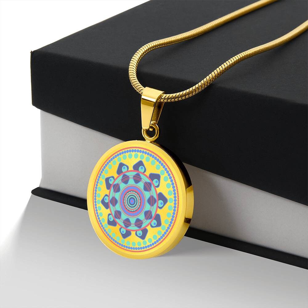 Graphic Circle Pendant + Necklace - Abstract Mandala 44