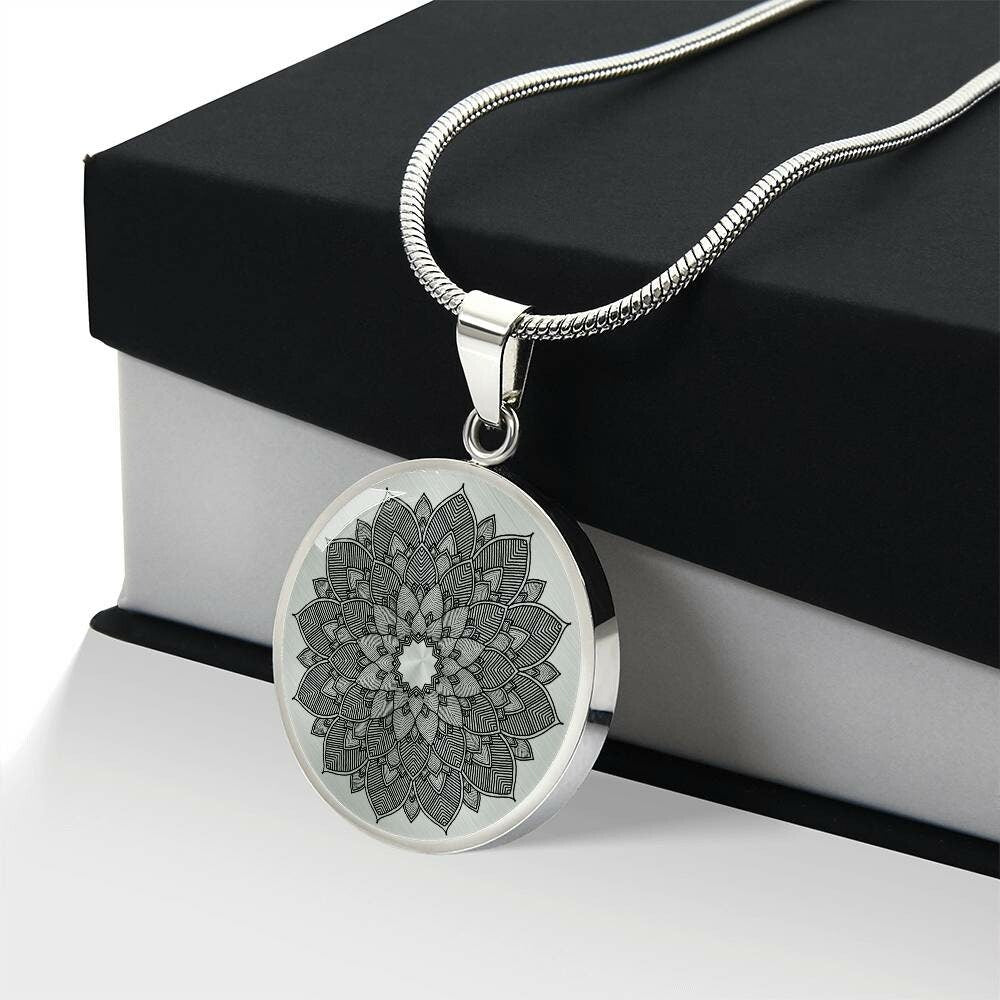 Graphic Circle Pendant + Necklace - Abstract Mandala 19