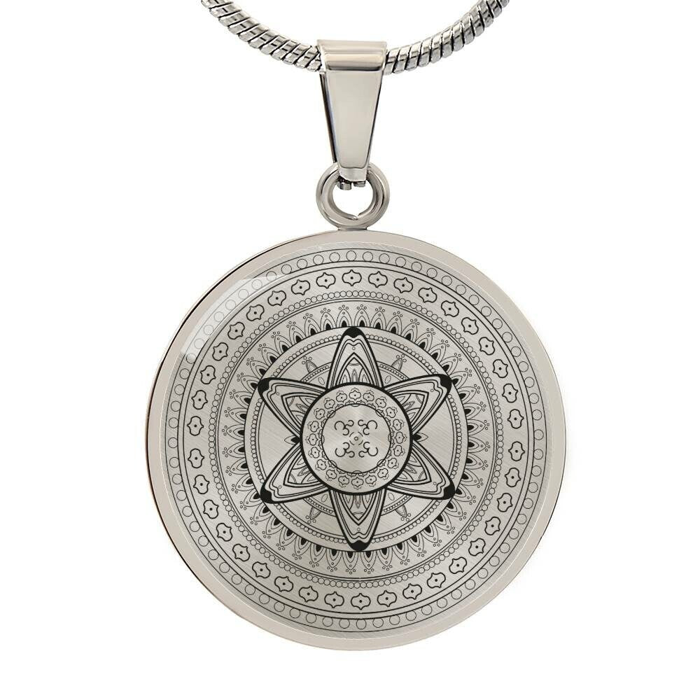 Graphic Circle Pendant + Necklace - Abstract Mandala