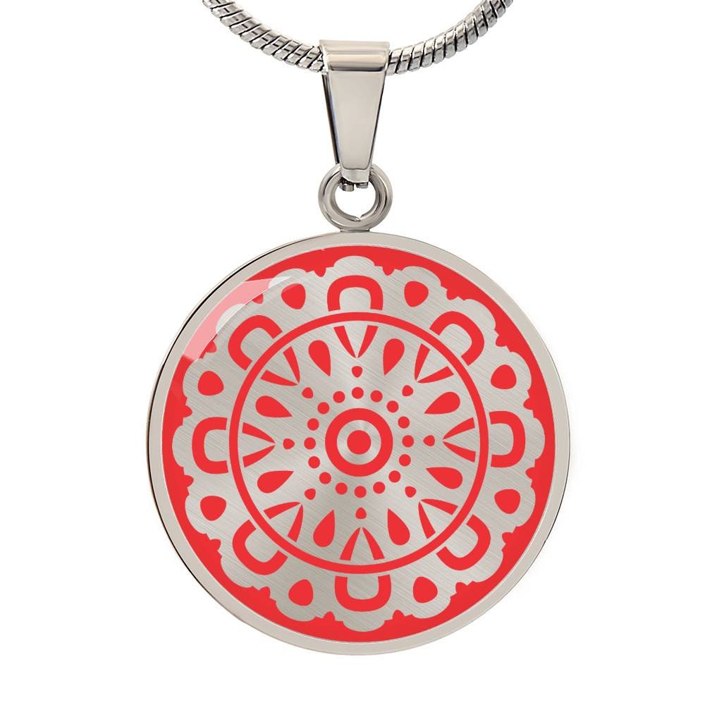 Graphic Circle Pendant + Necklace - Circular Floral Pattern