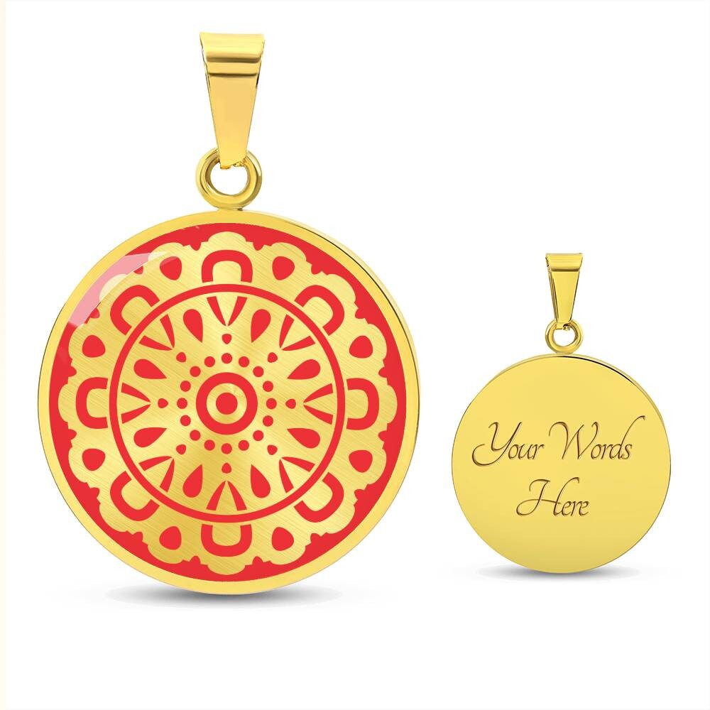 Graphic Circle Pendant + Necklace - Circular Floral Pattern