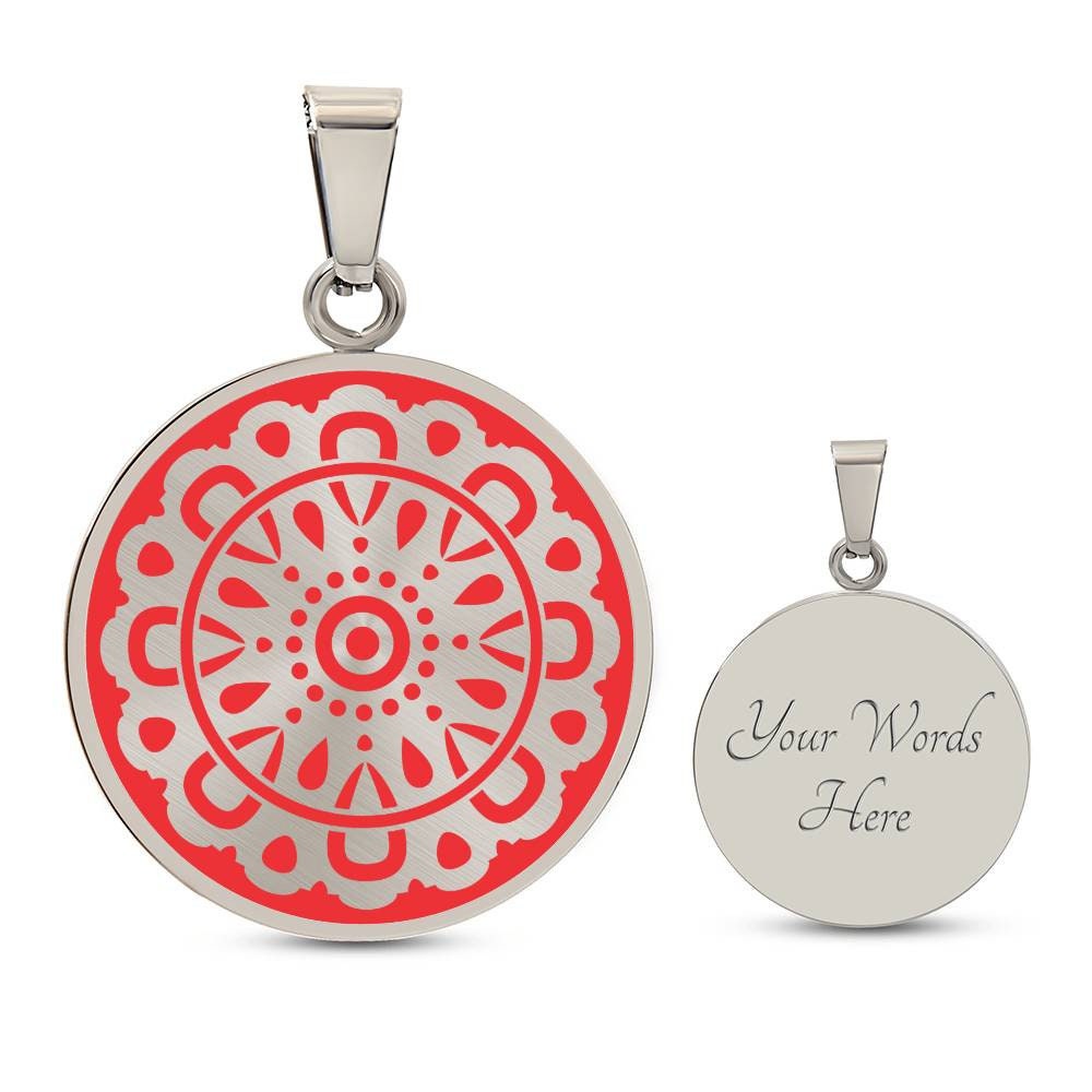 Graphic Circle Pendant + Necklace - Circular Floral Pattern