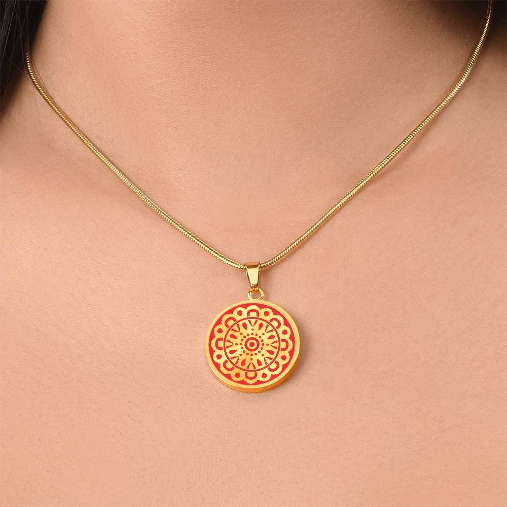 Graphic Circle Pendant + Necklace - Circular Floral Pattern