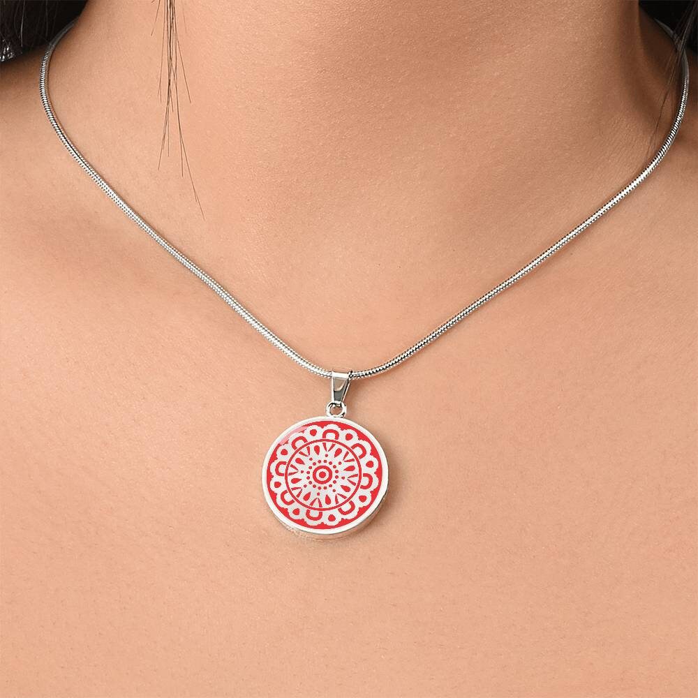 Graphic Circle Pendant + Necklace - Circular Floral Pattern