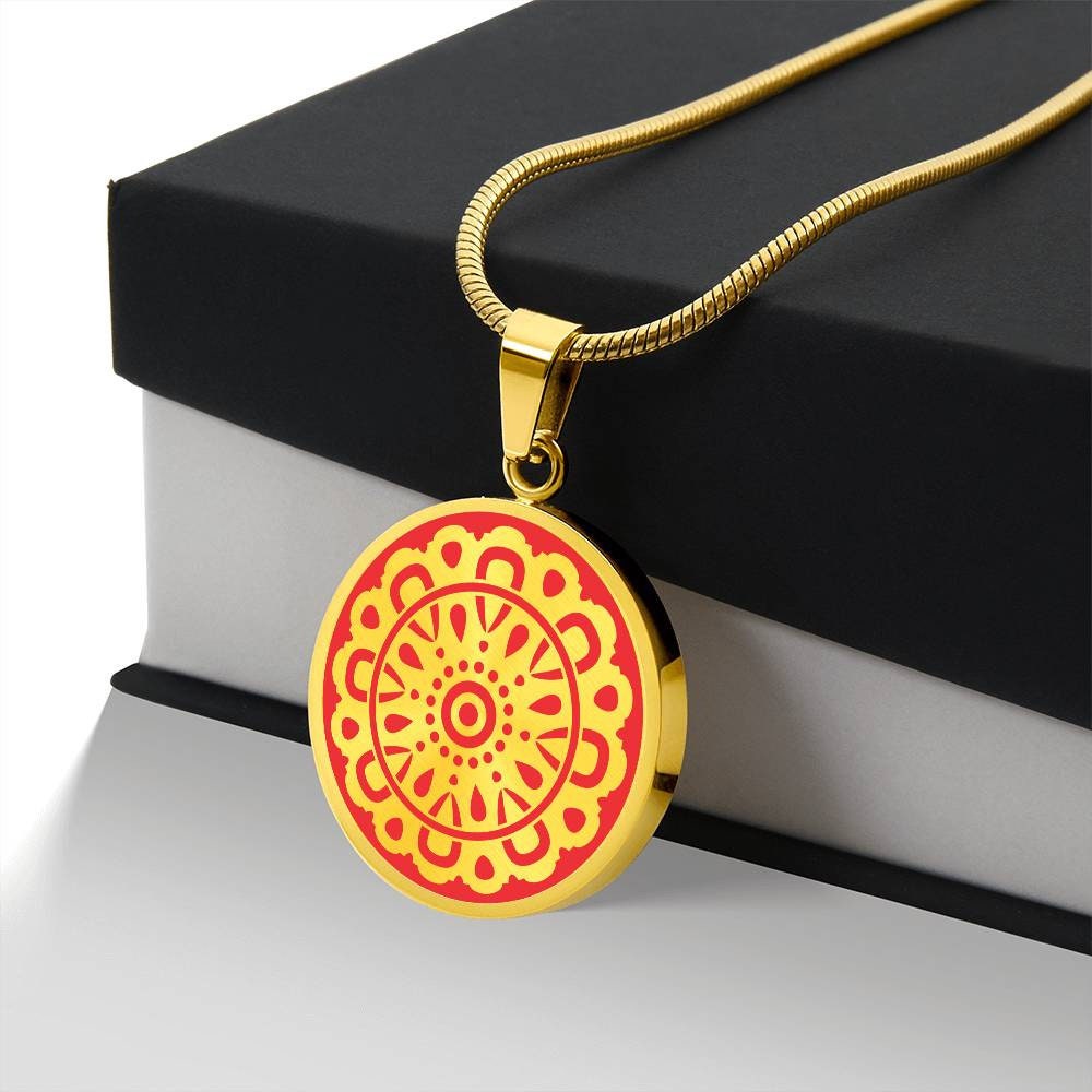 Graphic Circle Pendant + Necklace - Circular Floral Pattern