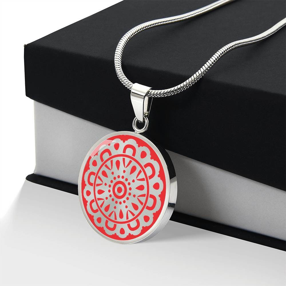 Graphic Circle Pendant + Necklace - Circular Floral Pattern