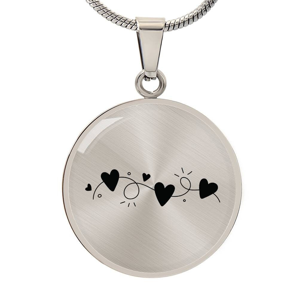 Graphic Circle Pendant + Necklace - Garland of Hearts