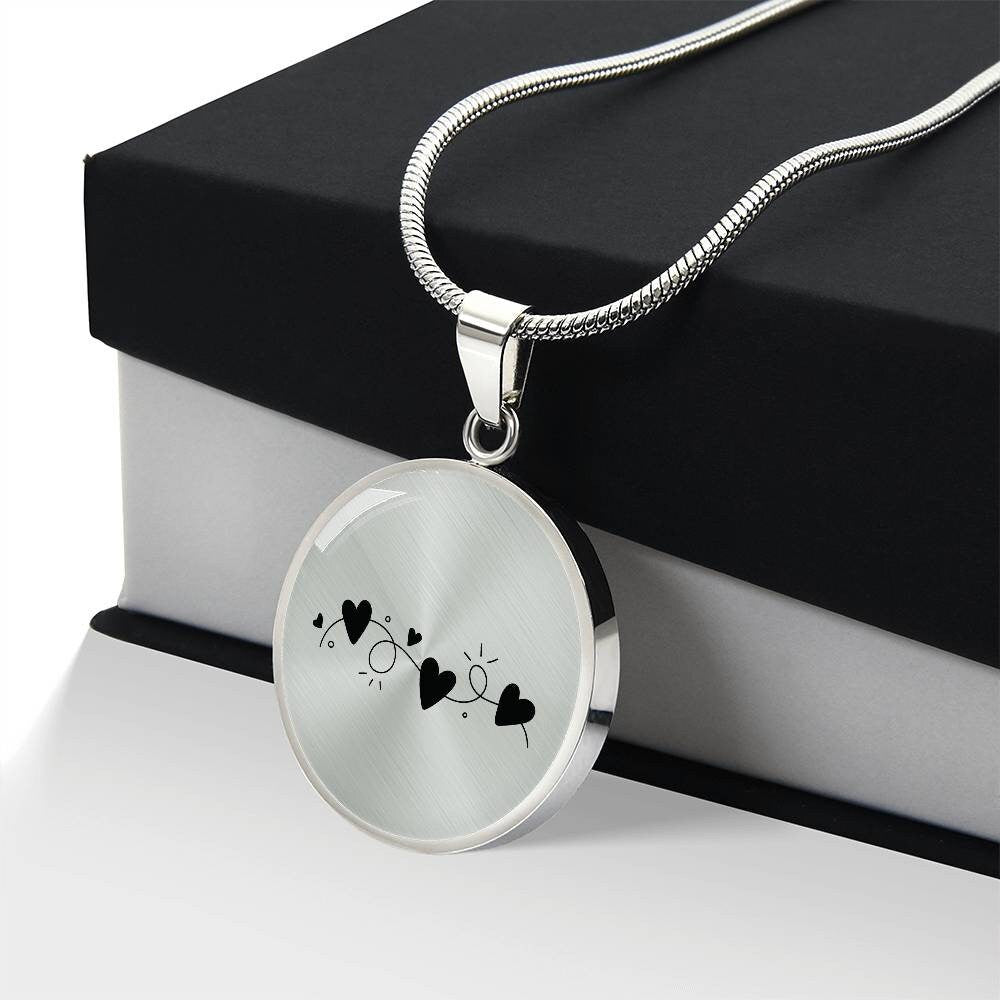Graphic Circle Pendant + Necklace - Garland of Hearts