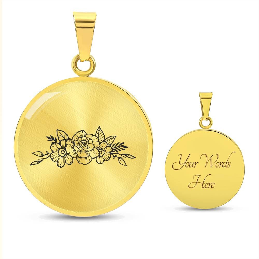 Graphic Circle Pendant + Necklace - Line Art Flower