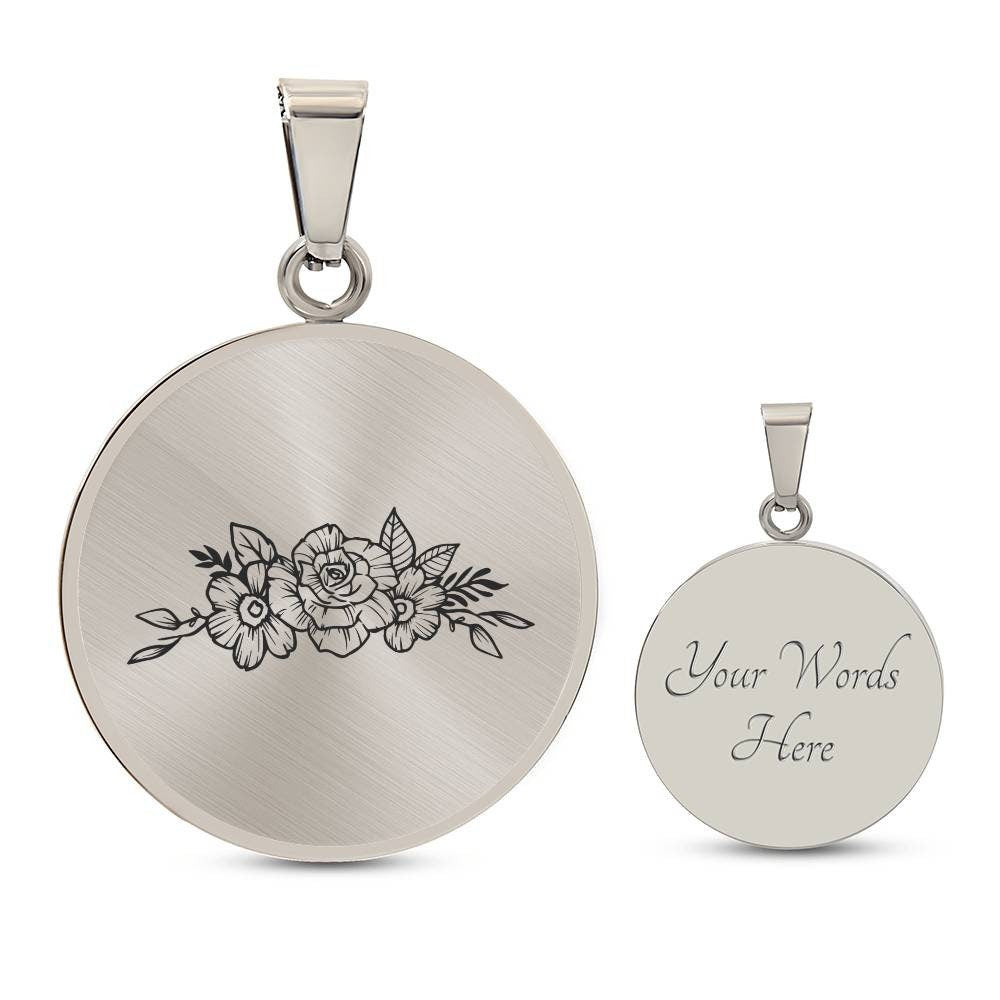 Graphic Circle Pendant + Necklace - Line Art Flower
