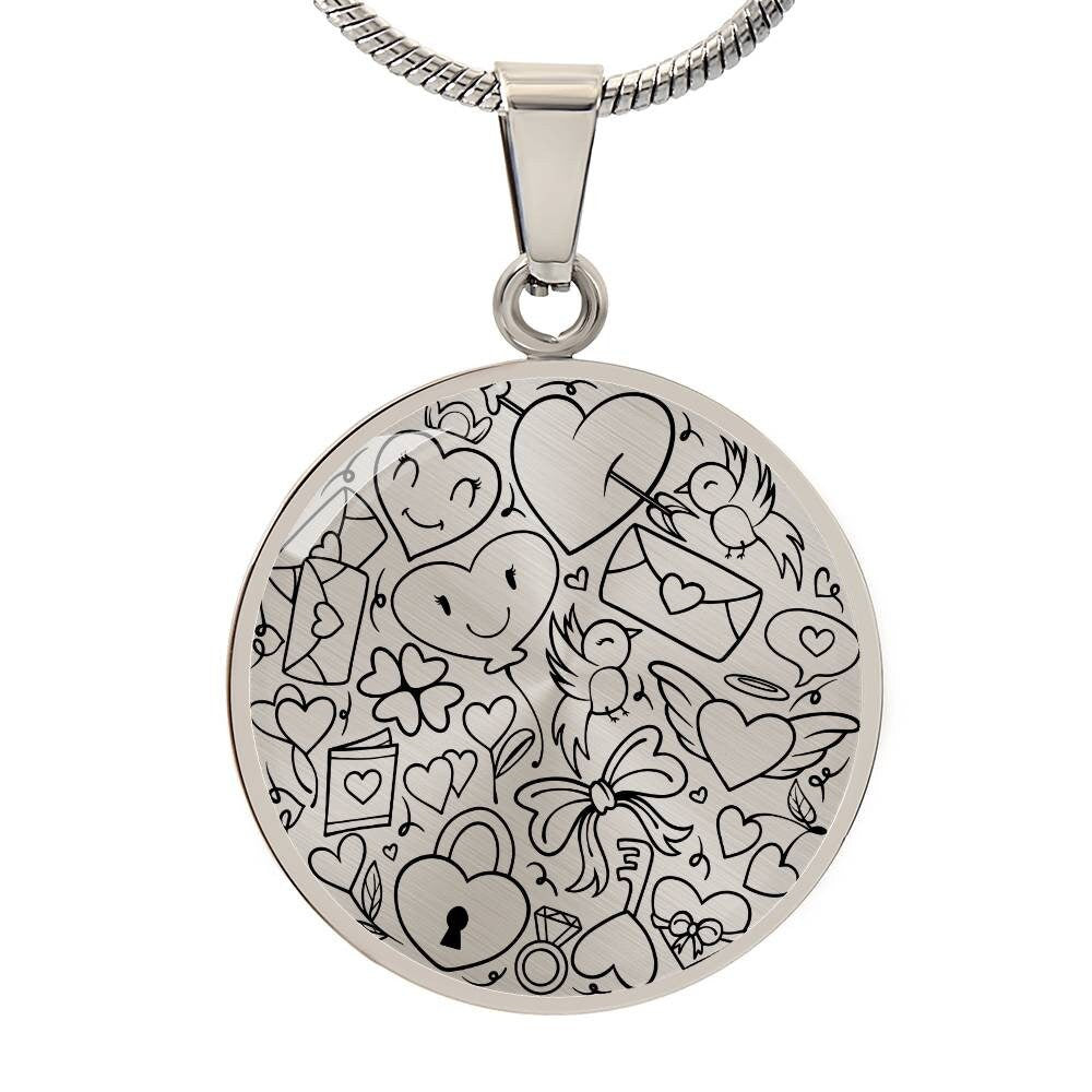 Graphic Circle Pendant + Necklace - Love Valentine