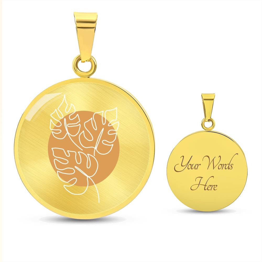 Graphic Circle Pendant + Necklace - Monstera Leaves