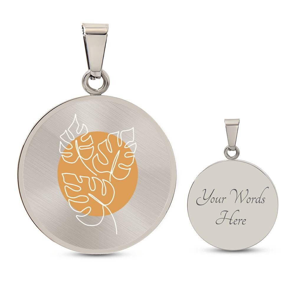 Graphic Circle Pendant + Necklace - Monstera Leaves
