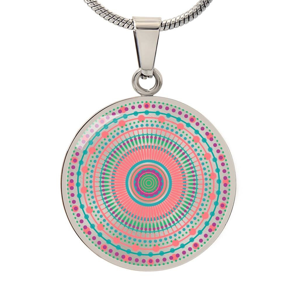 Graphic Circle Pendant + Necklace - Multi Color Mandala