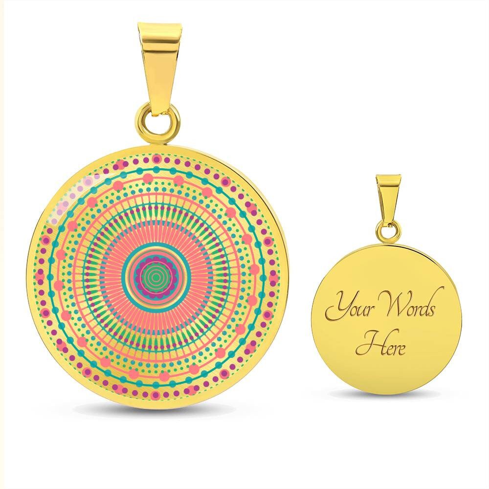 Graphic Circle Pendant + Necklace - Multi Color Mandala