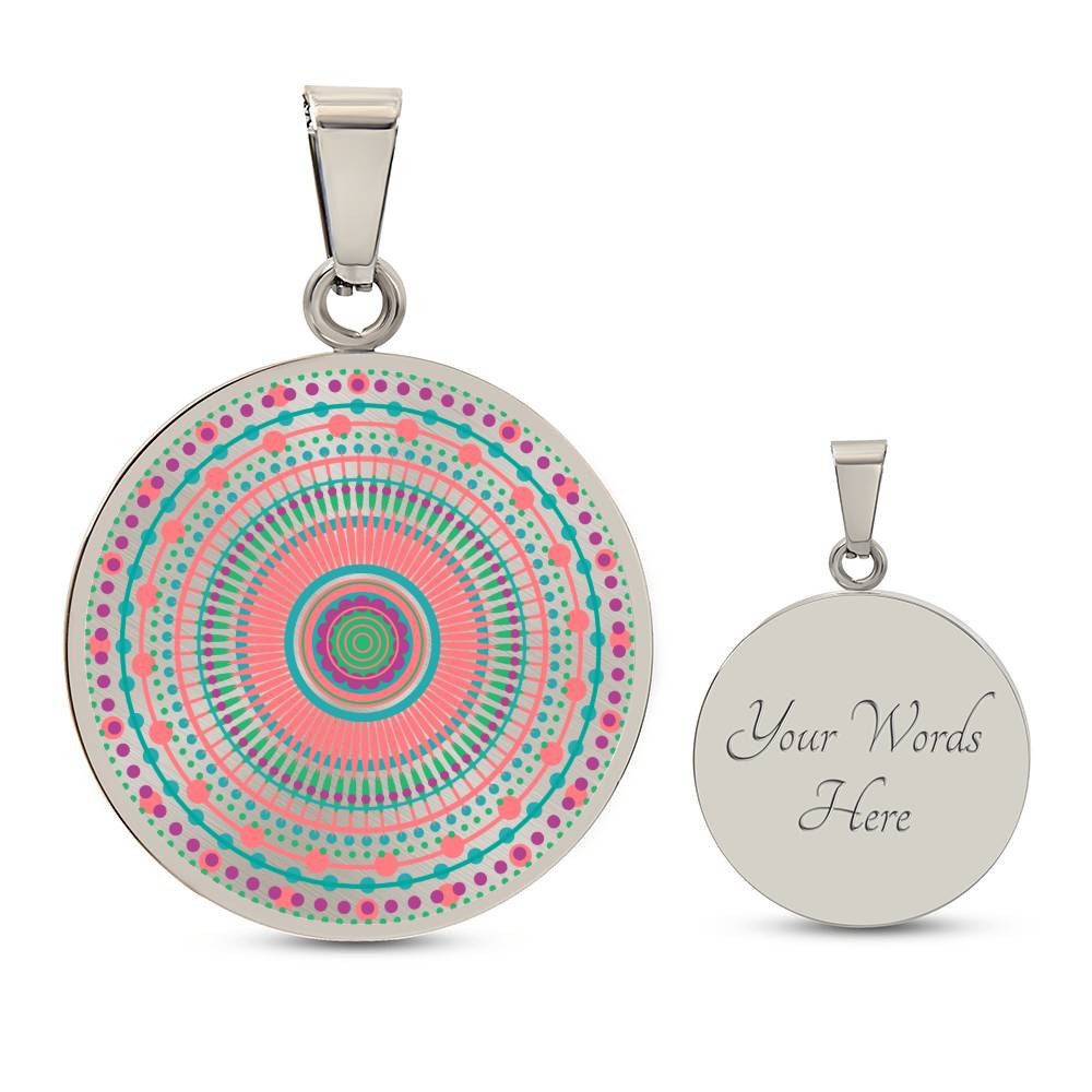 Graphic Circle Pendant + Necklace - Multi Color Mandala