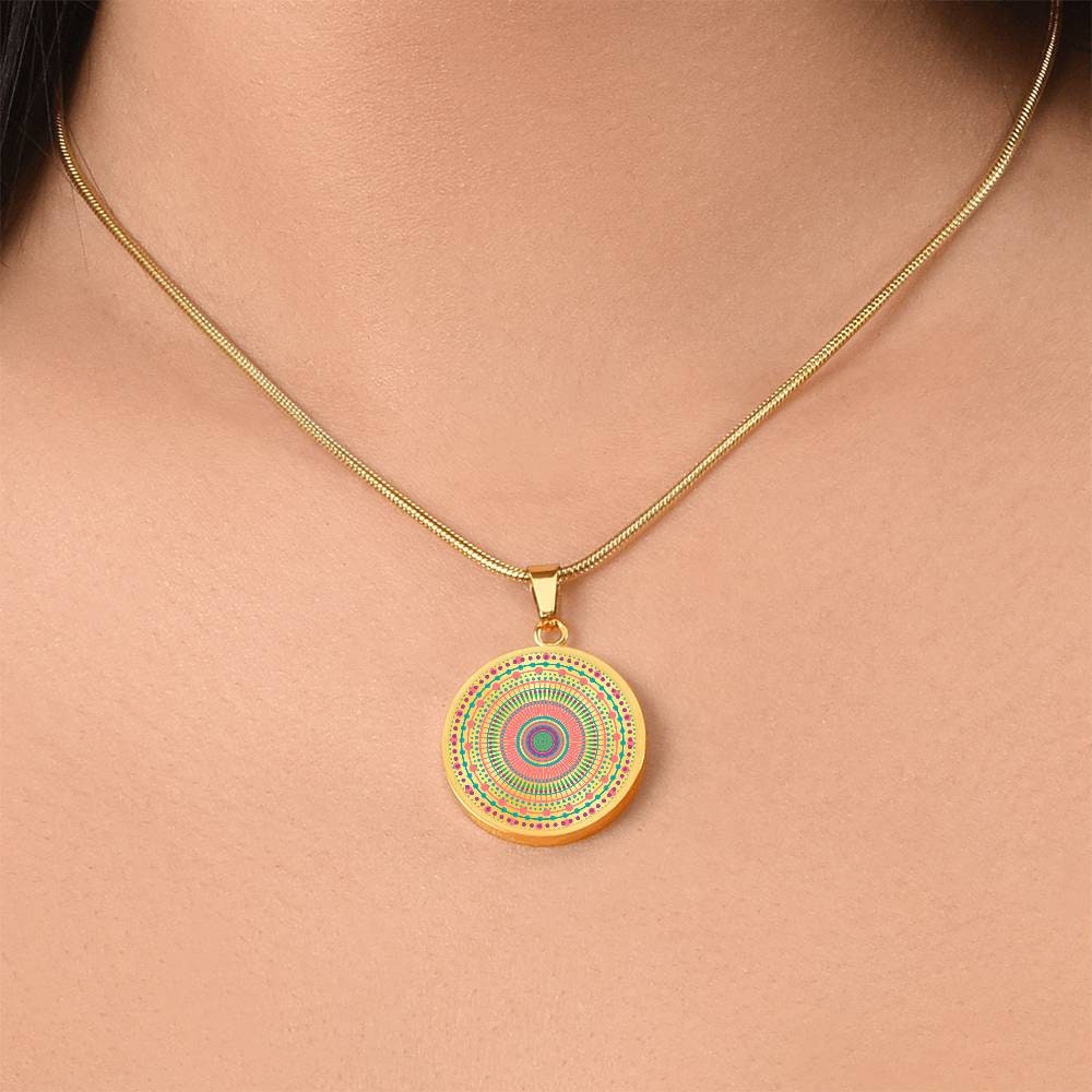 Graphic Circle Pendant + Necklace - Multi Color Mandala