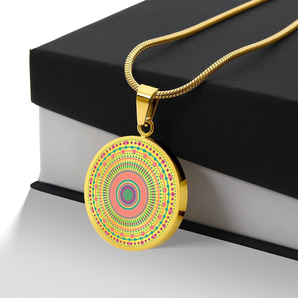 Graphic Circle Pendant + Necklace - Multi Color Mandala