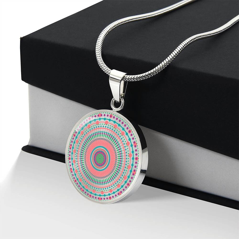 Graphic Circle Pendant + Necklace - Multi Color Mandala