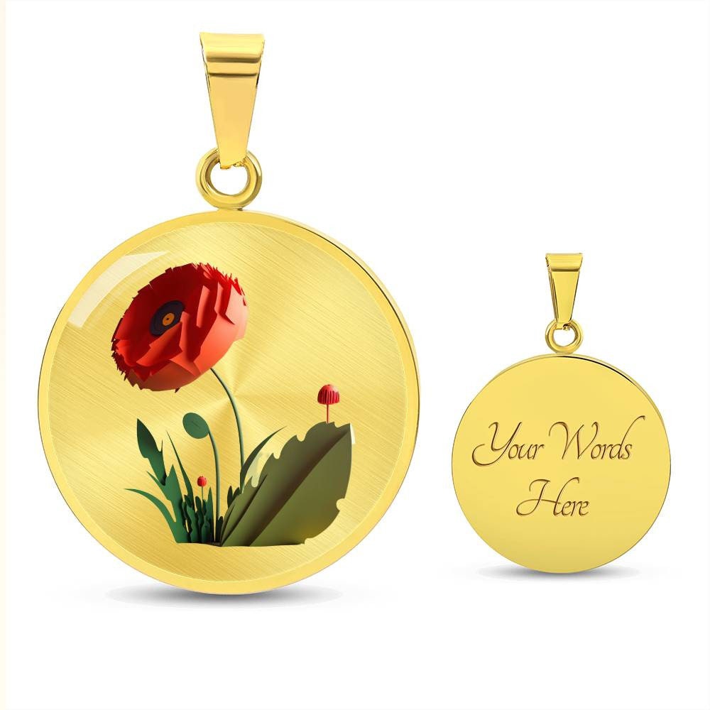 Graphic Circle Pendant + Necklace - Red Poppy Flower