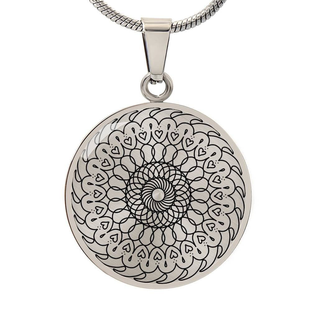 Graphic Circle Pendant + Necklace - Round Mandala Pattern