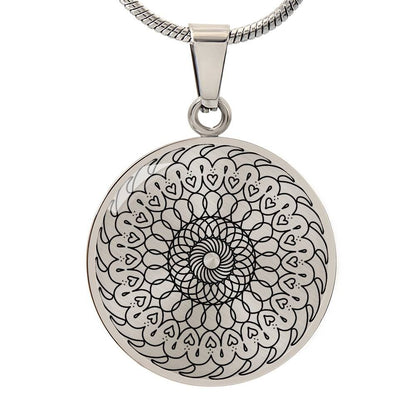 Graphic Circle Pendant + Necklace - Round Mandala Pattern