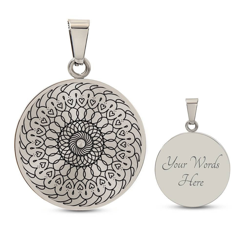 Graphic Circle Pendant + Necklace - Round Mandala Pattern